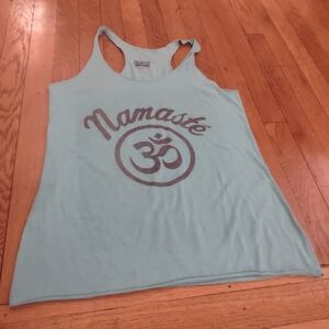 blue racerback "namaste" tank top size small